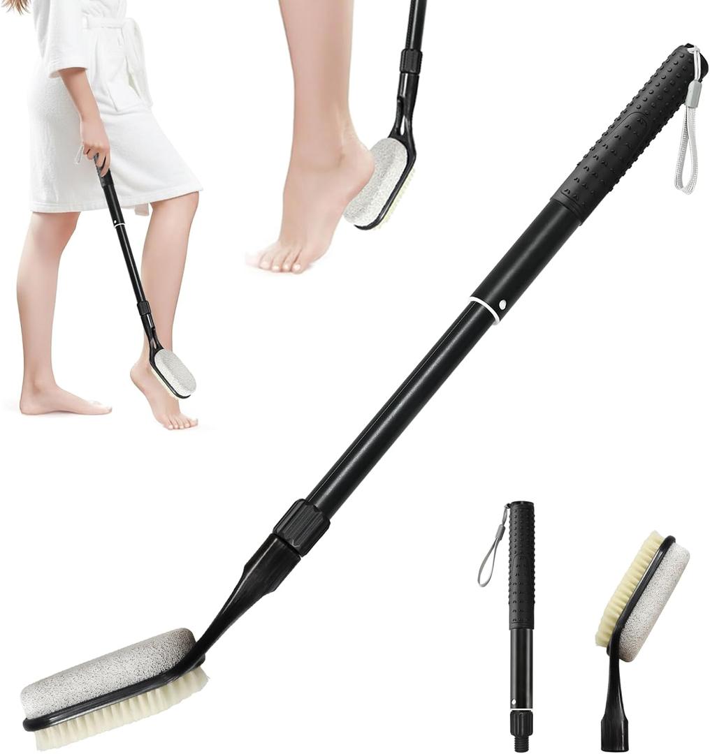 Gobiteli Foot Scrubber with Pumice Stone for Feet, 17”-25” Foot Pumice Stone for Feet Dead Skin Remover, Foot Brush for Shower for Seniors,Men and Women