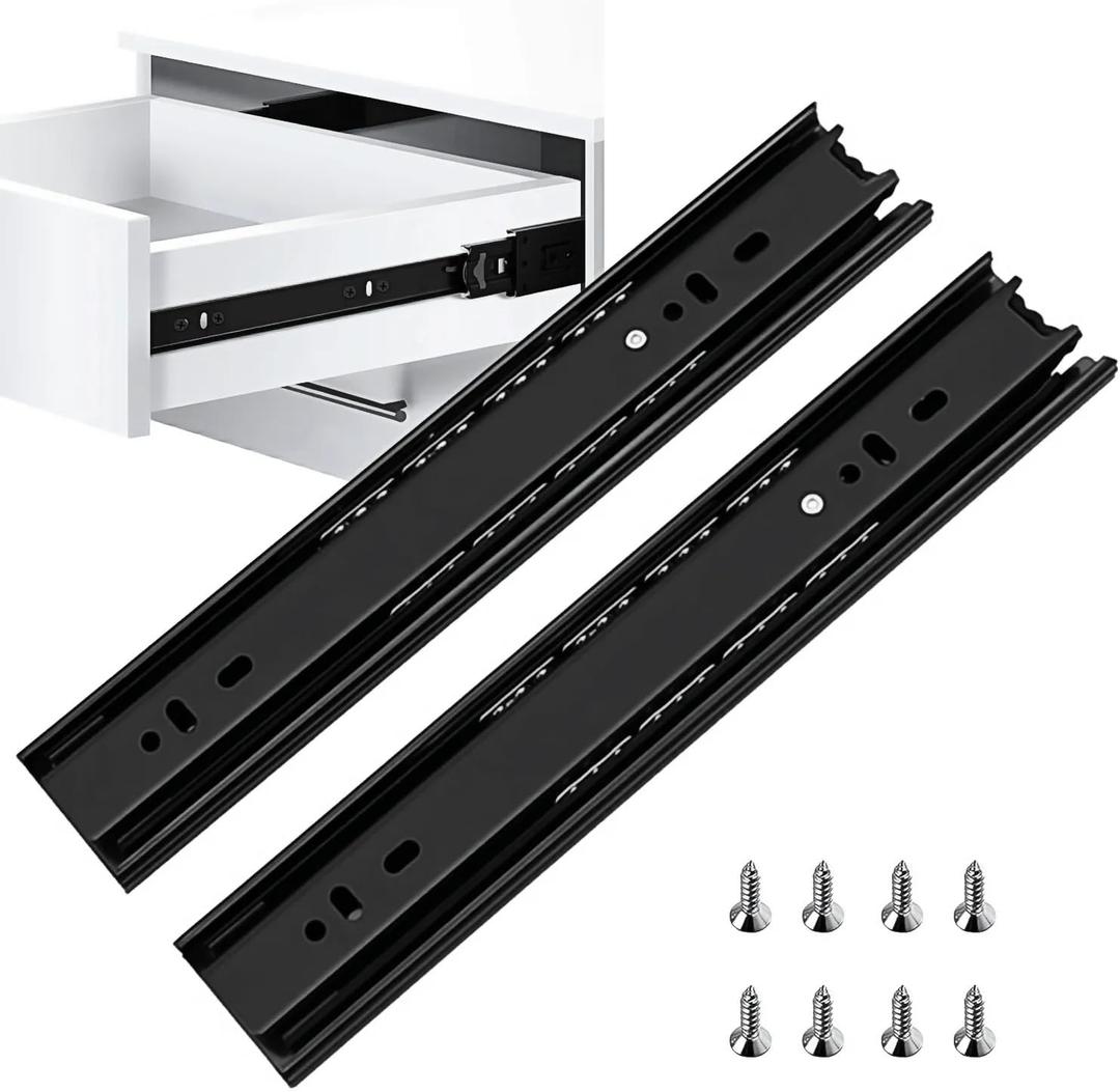 8 Inch Drawer Slide, YAOBVIS 1 Pair Heavy Duty Full Extension Ball Bearing Drawer Runners, Smooth Side Mount Cabinet Rails for Kitchen, Bathroom, Garage and Tool Cabinets