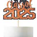 Class of 2025 Cake Topper, Orange Glitter Congrats Grad Cake Topper, Diploma Graduation Cap Cake Topper, 2025 Graduation Theme Senior High School Graduation Party Cake Supplies Decorations, 3 pack