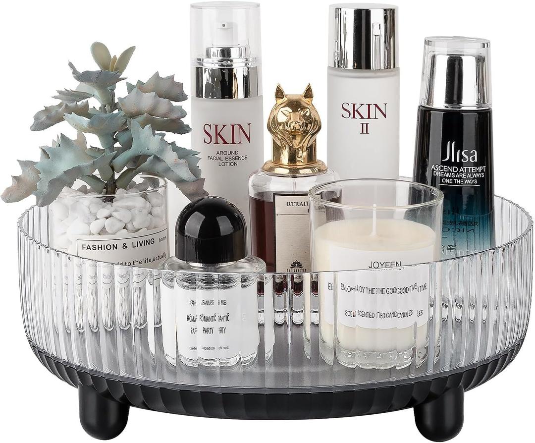 Anyoifax 360 Rotating Makeup Organizer Perfume Tray Skincare Holder Spinning Cosmetic Storage Bathroom Countertop Organizer Lazy Susan Turntable for Dresser, Vanity, Kitchen, Large Black (11")