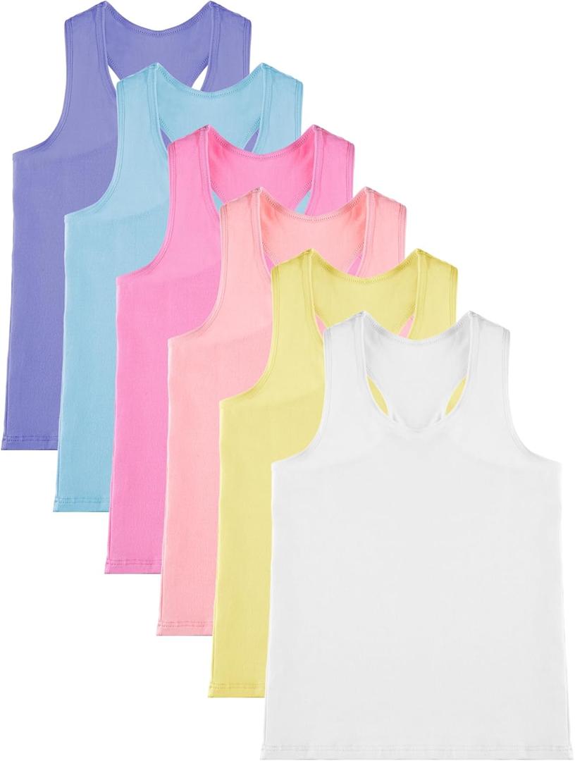 Geyoga 6 Pieces Girls Dance Tank Top Sleeveless Cami Racerback Crop Camisole Outfit for Ballet Athletic, M