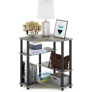 Furinno TURN-N-TUBE Desk, Corner Gaming Desk with Storage Shelves, Corner Computer Desk, Office Desk for Home Office, Bedroom, French Oak