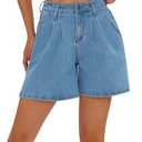 roswear Women’s Wide Leg Denim High Waisted Stretchy Loose Jean Shorts Blue, Large