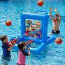 Pool Toys Games for Kids&Adults, 2-in-1 Pool Basketball Hoop with Shooting Target Game & with 2 Blasters, 40 Foam Balls, 4 Basketballs, Summer Outdoor Water Toys, Pool Party Lawn Backyard Games-Blue