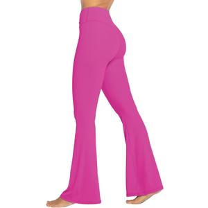 Sunzel Womens Flare Leggings No Front Seam Flare Yoga Pants with Tummy Control Crossover High Waist - 28" / 30" / 32" / 34" (Medium, Hot Pink)
