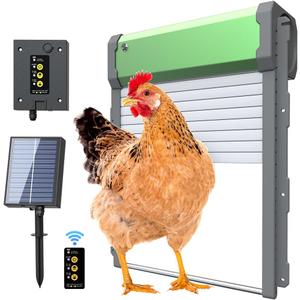 Automatic Chicken Coop Door Solar-Powered Chicken Coop Door with Remote Control - Smart Timer & Light Sensor, Anti-Pinch Safety Design, Large Weatherproof Entry for Poultry (Green)