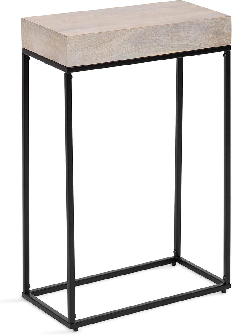 Kate and Laurel Karlsen Wood and Metal Narrow Side Table; 16 x 24 x 8; Whitewash and Black; Modern Transitional Slim Nightstand with Mixed Materials Design