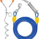 Petbobi Dog Tie-Out Cable and Stake - 30ft Heavy Duty Cable with Spring, No Tangle, 16in Ground Stake, Ideal for Yard, Camping and Beach, Suitable for Small Medium Large Dogs Up to 120 lbs, Blue