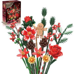 Christmas Flowers Bouquet Building Set, Xmas Botanical Collection Compatible with Lego Flowers for Home Living Room Christmas Decor, Xmas Gift for Grandkids & Teens, 865 PCS