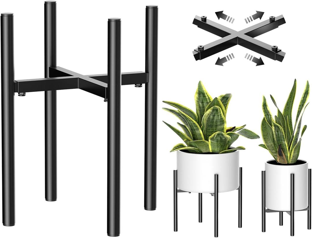 Plant Stand, Indoor Plant Stand Adjustable for 8 to12 inches Plant Pot, Metal Plant Stands For Indoor Plants Mid Century Stable Stylish Black Planter Stand for Outdoor, Black 1 Pack, Pot not Included