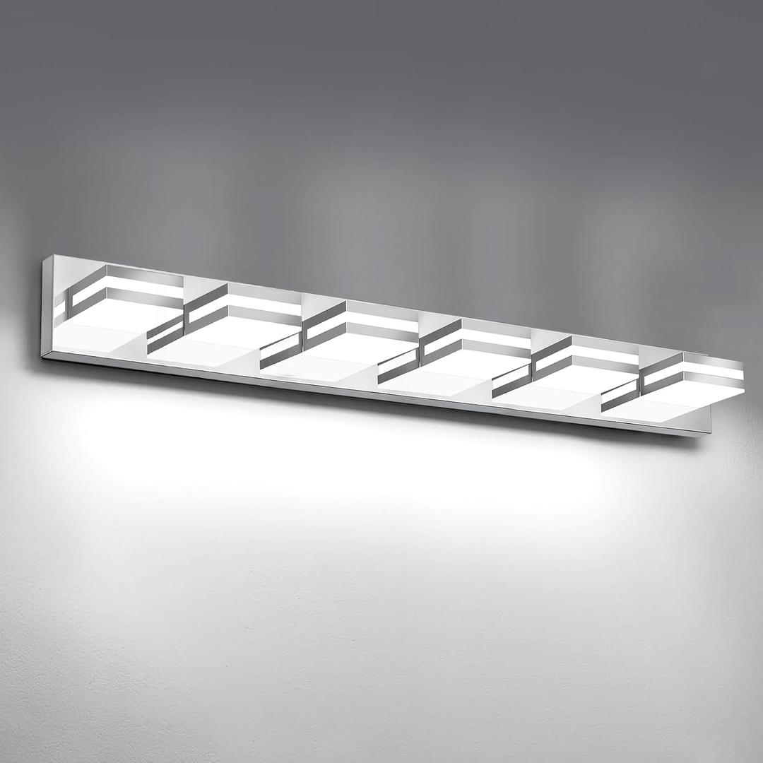 IZORRO LED Modern Bathroom Lights Fixtures(6-Light,Dimmable,360°Rotate),Chrome Acrylic Wall Lighting,Vanity Lights for Bathroom Over Mirror - 6000k 36In （No Assembly Required）