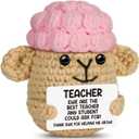 2 x Funny Crochet Sheep Teacher Appreciation Gifts,Ewe Are Best Teacher Gifts for Women Men,Thank You Christmas Birthday Gift for Male Famale Teachers from Students,Cute Handmade Sheep Office Desk Decor