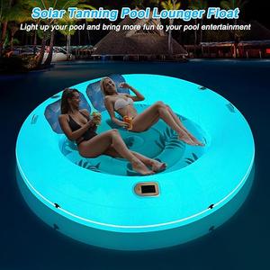 Inflatable Tanning Pool Lounger Float for Adults, Solar Giant Suntan Tub Pool Floats with Lights, Extra Large Round Sunbathing Pool Raft Lounge Floaties Tanning Bed for Backyard, Swimming Pool, Lake