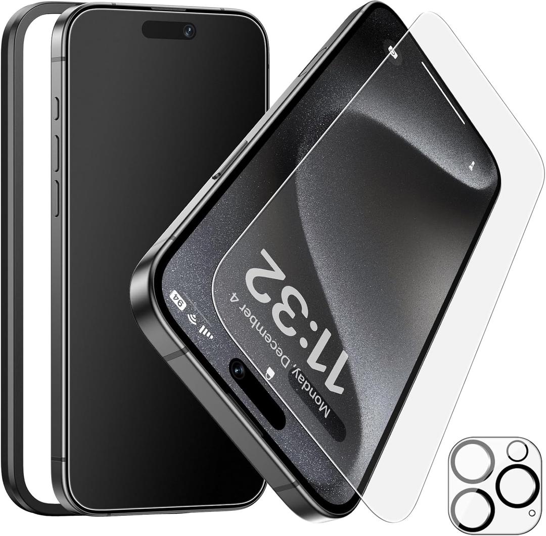 Esanik for iPhone 15 Pro Matte Glass Screen Protector + 1 pack lens protector, Anti-Glare & Anti-Fingerprint,Anti-Reflection,Bubble Free, Smooth as Silk, 9H Glass Screen Cover
