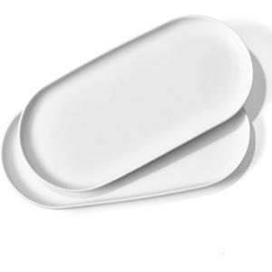 2 x Oval Platter Oval Trays 2 Pack for Entertaining, White Plates Serving Dish for Wedding Party Restaurant Home Steak Meat Taco Sushi Appetizer Cake, New Bone Porcelain, 12 x 5.78 Inches, White
