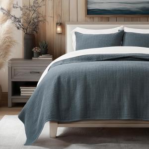 EverGrace 100% Cotton Quilt Queen Size, Pre-Washed Modern Grid Stitch Lightweight Bedspread Coverlet for All Season, Oversized 3-Piece Bedding Set with 2 Pillow Shams, Midnight Blue | Modern Grid Stitch, 100% Cotton, Pre Washed, Oeko-Tex Certified, Oversized, Lightweight