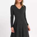ANRABESS Women Long Sleeve Ribbed Knit Short Dresses 2026 Spring V Neck Casual Swing A Line Sweater Dress (Black, L)