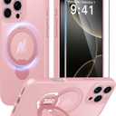 FNTCASE for iPhone 16 Pro-Max Case: [360 Spin Magnetic Stand] [Compatible with Magsafe] [Screen Protector] Translucent Matte Military Grade Shockproof Full Camera Protective Phone Cover - Pink