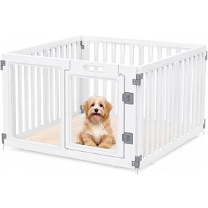 Clear Acrylic Dog Playpen with Door,23.6" Puppy Playpen,Easy Assemble Pet Fence for Puppies/Small Dog Play Pen Indoor (White, 23.6"&40", 4 PC(Fence))