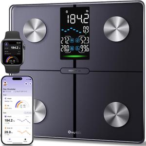 Ovutek Smart Scale for Body Weight, Professional Bathroom Digital Scale with BMI, Body Fat, Muscle Mass, Most Accurate to 0.05lb, Large Display High Accurate Body Composition Machine with Fitness App, 11.0 x 11.0 in, Black