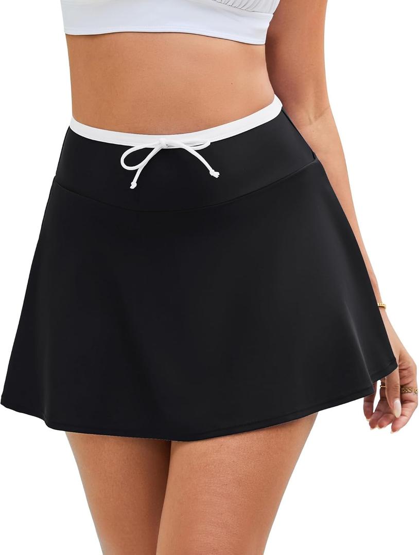 GRAPENT Swim Skirt for Women High Waisted Contrast Color Tankini Bikini Bottoms Swim Skort Beach Skirts Swimsuit Bottom M