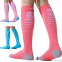 CS CELERSPORT 3 Pairs Compression Socks for Men and Women 20-30 mmHg Running Support Socks (Small-Medium, Blue+watermelon Red+pink)