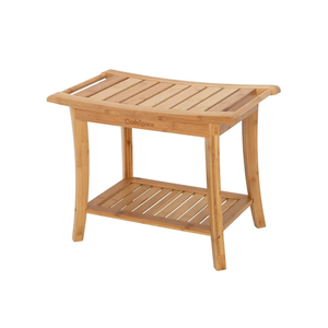 OasisSpace Bamboo Shower Bench, 24" Waterproof Shower Chair with Storage Shelf, Wood Spa Bath Organizer Seat Stool, Perfect for Indoor or Outdoor