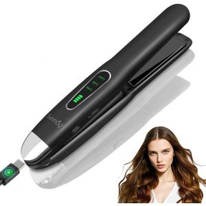 SUNMAY Cordless Hair Straightener, 0.85 Inch Titanium Portable Hair Straightener for Travel, Cordless Mini Flat Iron Hair Straighteners and Curlers 2 in 1, Dual Voltage, On-The-Go & 20S Fast Heat Up (Black)
