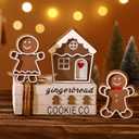 Jetec 6 Pcs Christmas Gingerbread Table Decor Wooden Xmas Gingerbread House Signs Farmhouse Tiered Tray Decor Rustic Mini Book Wood Block Centerpiece Decorations for Home Office Desk Shelf Party Gift