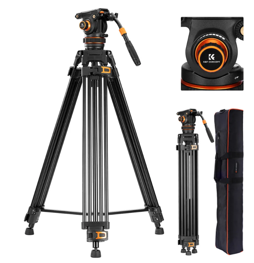 K&F Concept 22lbs/10KG Load Capacity Fluid Head Tripod Camera Tripod Maximum Height 75.2″/1.91m Video Tripod VA3+BV60