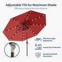 10FT Solar Umbrella 32 LED Lighted Patio Umbrella Table Market Umbrella w/Tilt and Crank, UV-Resistant Outdoor Umbrella for Pool, Garden, Deck, Red