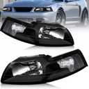 AS for 1999-2004 Ford Mustang with Black Housing Clear Reflector Clear Lens Driver and Passenger Side Headlight Assembly Replacement