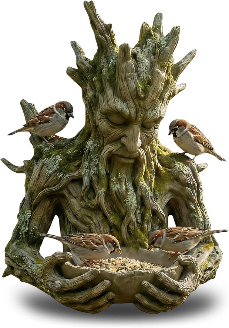 Tree Face Bird Feeders for Outdoors, Resin Hanging Tree Bird Feeder with Hidden Keyhole, Trees-Integrated Bird Feeding Sculpture Outdoor Decor for Patio, Garden, Yard