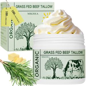 Beef Tallow, Tallow Face Moisturizer, Beef Tallow for Skin, Unscented 100% Organic Beef Tallow Blam Grass Fed Finished Whipped Tallow Face Cream Moisturizer Body Lotion Skin Care for Sensitive Skin (1.7 FI Oz (Pack of 1))