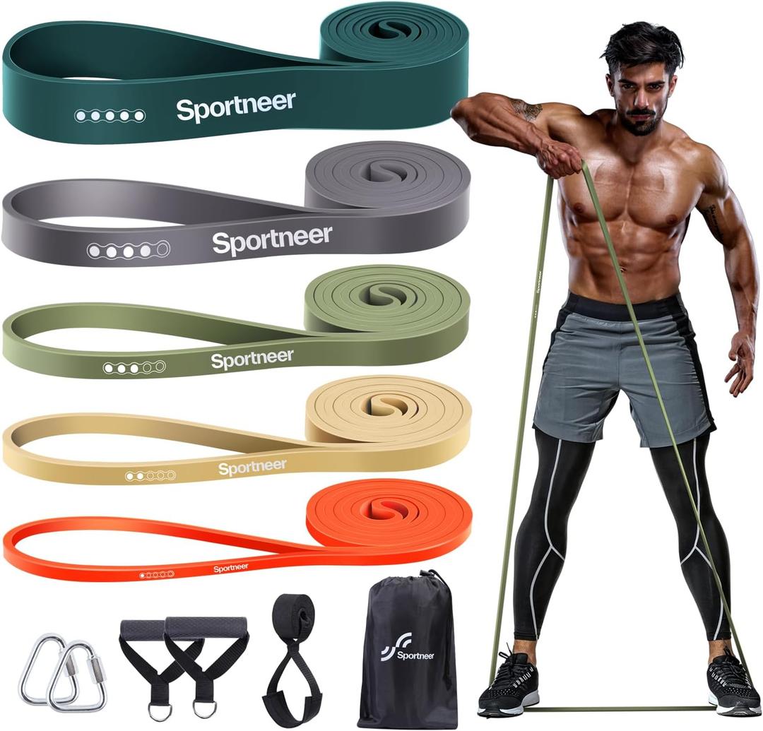 Resistance Bands Workout Set: 5 Levels Pull Up Assist Bands 5-130lb with Handles & Door Anchor (Green,Gray,Orange)