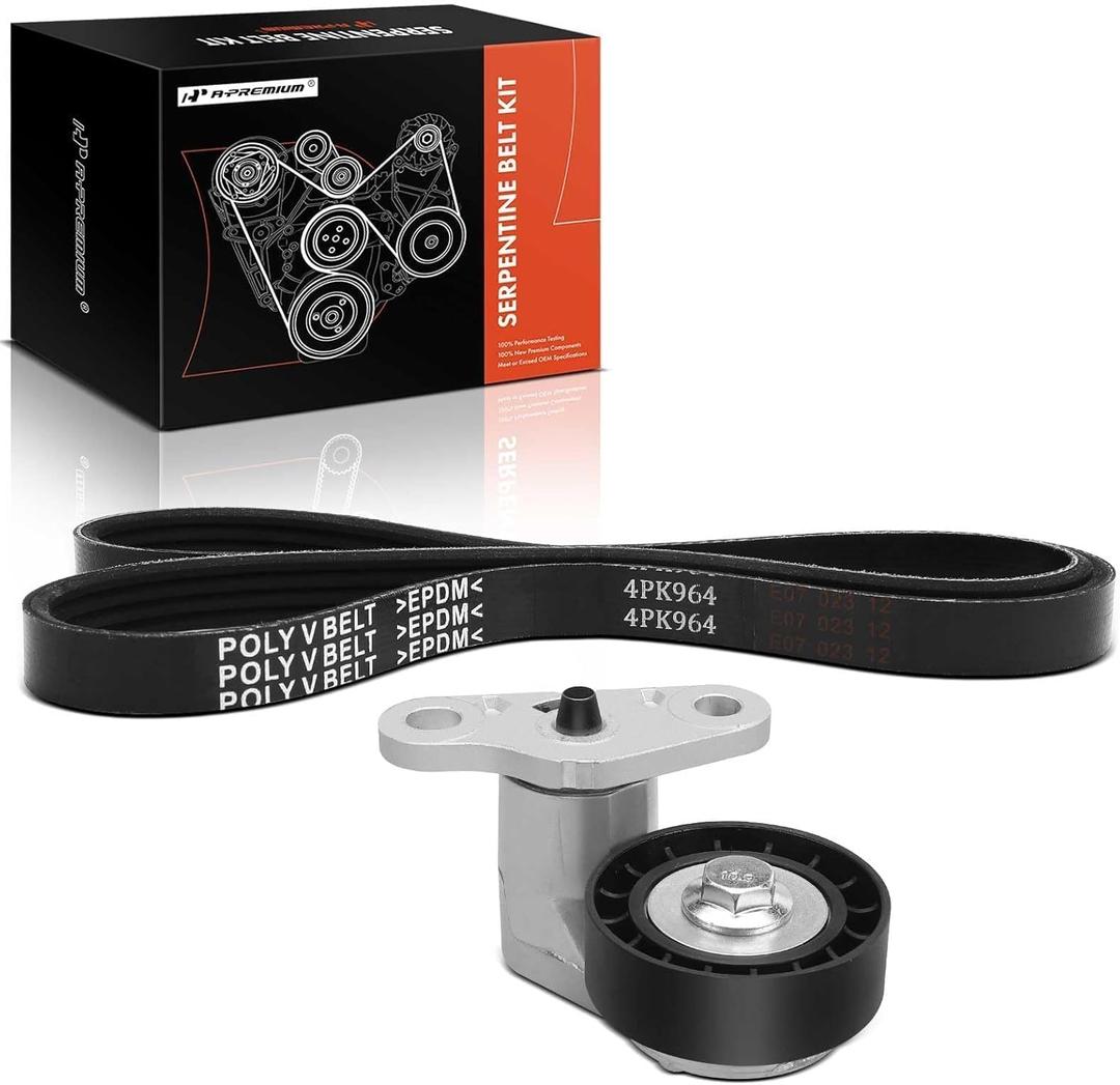 A-Premium Engine Serpentine Drive Belt Kit W/Tensioner Compatible with 99-08 Chevy, GMC, Cadillac, Hummer Vehicles - Silverado Suburban Sierra Yukon XL 1500 2500, Tahoe, Escalade EXT, Avalanche & More