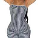 Women's Sexy Backless Short Jumpsuit Sleeveless Tie Back Knitted Bodycon Rompers One Piece Short Bodysuit, L