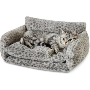 Hollypet Cat Bed Fluffy Plush Mutifuctional Double-Layer Soft Pet Couch Orthopedic Sofa Nest Beds for Small Cats and Dogs, Snow Leopard (21x15x8 inch)