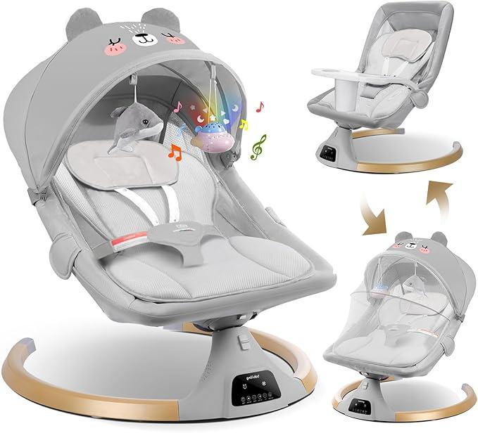 Baby Swings for Infants to Toddler,Baby Swing Newborn 3 in 1 Baby Rocker for Infants with Bluetooth,Remote Control,Removable Dinner Plate,4 Gear Sway Time,Heavy Duty Base Infant Swing for 0-24 Month