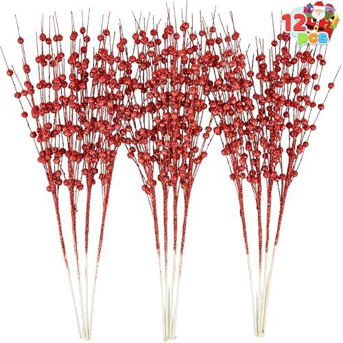 Joiedomi 11 Pcs Red Christmas Glitter Berry Stem Ornaments, Christmas Decorative Bead Sticks, 17” Artificial Glitter Twigs for Xmas Tree Decor, Wreath DIY Crafts, Holiday Party Supplies Wedding Decor