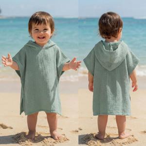 Frienda Muslin Hooded Beach Towel for 0-3 Years Kids Soft Muslin Bath Poncho for Baby Absorbent Fast Drying Blankets for Boys Girls Newborns Toddler Beach Pool Bath Essentials(Green)