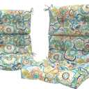 LVTXIII Outdoor Seat/Back Chair Cushion Patio Tufted High Back Cushion, Seasonal Replacement Rocking Chair Cushion with Ties (22 W x 20D, Set of 2, Flower Blue)