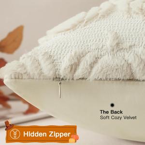 2 x Artscope Fall Pillow Covers 18 x 18 Set of 2 Decorative Autumn Harvest Holiday Pumpkin Throw Pillow Cases Soft Plush Faux Fur Couch Cushion Case for Farmhouse Halloween Sofa Bed Room Home Decor-Beige