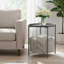 danpinera Round Side Table with Fabric Storage Basket, Metal Side Table Small Bedside Table Nightstand with Removable Tray Top for Living Room, Bedroom, Nursery, Laundry, Gray, 17.71"D x 17.71"W x 20.4"H