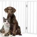 Pet Gate - 3-Panel Indoor Foldable Dog Fence for Stairs, Hallways or Doorways - 50x10x64.5cm-Inch Retractable Wood Freestanding Dog Gates by PETMAKER (White)