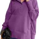 AlvaQ Womens Oversized Sweatshirts Hoodies Fleece Button Neck Hooded Tops Casual Pullover Tunics Winter Outfits 2025 (Large, Violet)