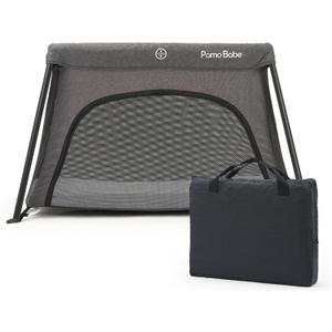 Pamo Babe Travel Crib - Lightweight Baby Playard with Zip Door, Carry Bag for Airplane - Easy to Carry (Grey)