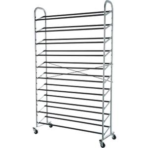 Amazon Basics 50-Pair Shoe Rack Organizer, Portable Rolling with Locking Wheels, Free Standing, 35.8 x 14.6 x 59.5 inches, Chrome