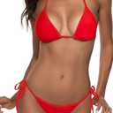 Women Two Piece Bikini Swimsuit Sexy Bathing Suits Halter Triangle Tops String Bikini Sets XL, Red