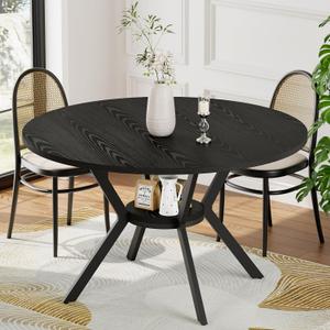 Black Dining Table for 2-4, 42 Inch Round Kitchen Table with Storage, Wooden Circle Dinner Table with Metal Legs, Rustic Mid Century Modern Dining Room Tables for Kitchen, Living Room, Dining Room